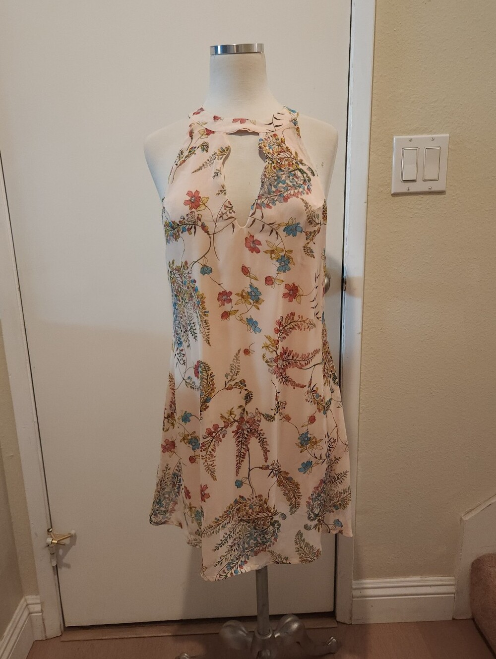 Floral Halter Neck A-Line Dress in Cream